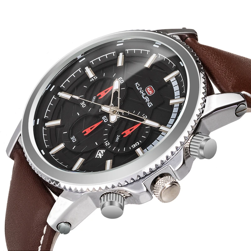 

Quartz Watch Men Fashion Business Sports Clocks Waterproof Brand Luxury Chronograph Luminous Display Date Watches Leather Strap