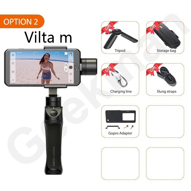 with gopro adapter Обратитесь в службу поддержки по купонам Freevision Vilta M Pro Vilta-m 3-осевой Карманный шарнирный стабилизатор для смартфона стабилизатор для iPhone samsung GoPro Экшн камеры vs гладкой 4 Осмо 2 - Цвет: with gopro adapter