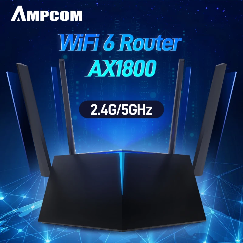 Wifi6 Router AX1800 Full-Gigabit 5G Home AMPCOM 5-Core Qualcomm 4 Dual-Frequency