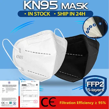 

Hot! 30/50/100 FFP2 KN95 Protective Face Mouth Mask PM2.5 5 layer Filter Masks Safety Breathable Mascarillas FFP2 Anti Dust ffp2