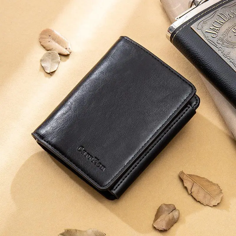 Три сложения бумажник мужской короткий на молнии маленький PU мини-кошельки ретро отделение для монет porte feuille homme винтажный клатч - Цвет: Black