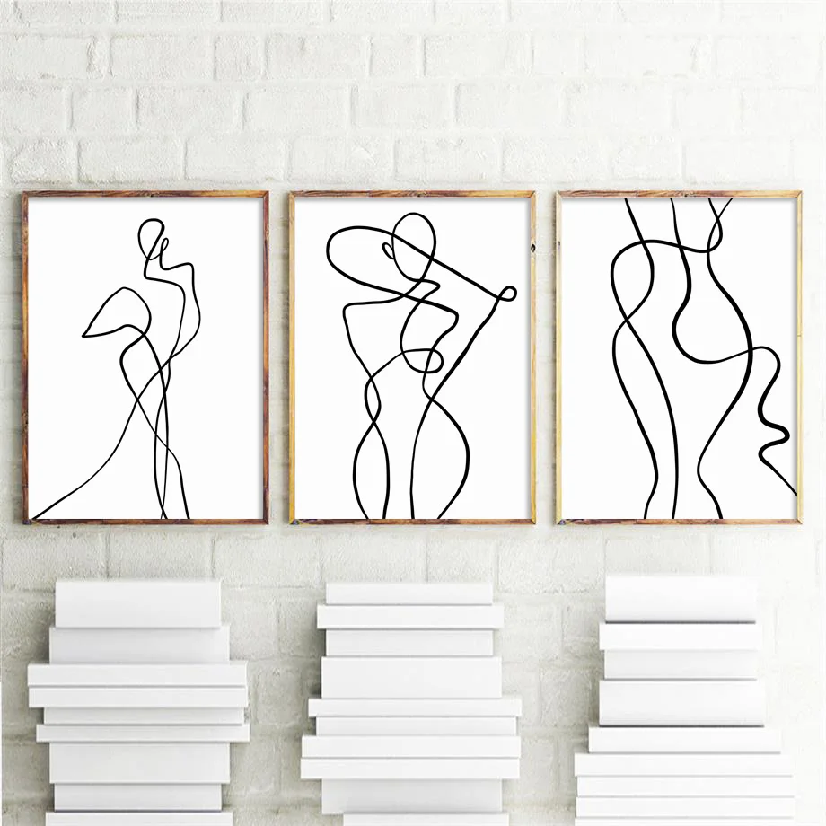 Geometric Curve Wall Art Canvas Painting Black White Poster Figure Posters And Prints Pictures For Bedroom Decor | Дом и сад