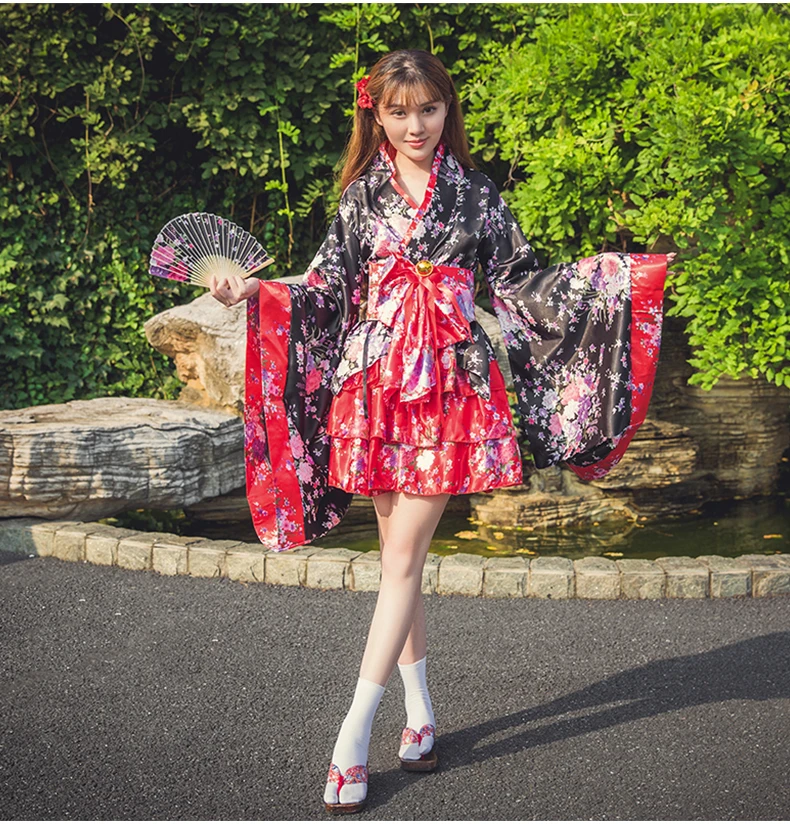 Japanese kimono Well-dressed maid outfit lolita anime Cosplay costume Dress Full Sakura Kimono Set | Тематическая одежда и