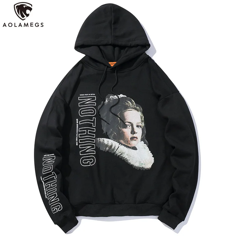 

Aolamegs Hoodies Men Cute Picture Print Men Pullover Simple College Harajuku Style Hooded Sweatshirt Funny Pockets Streetwear