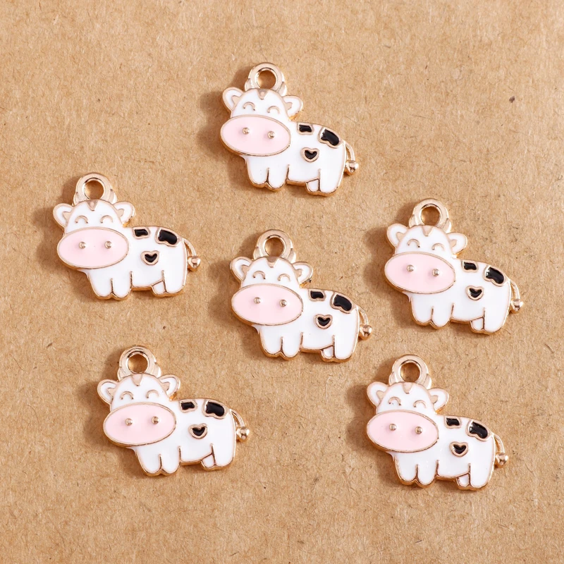 10 stücke 15*18mm Emaille Kühe Charms Tiere Ohrring Anhänger Bull Schmuck Erkenntnisse Fit DIY Armband Halskette – Detail 3