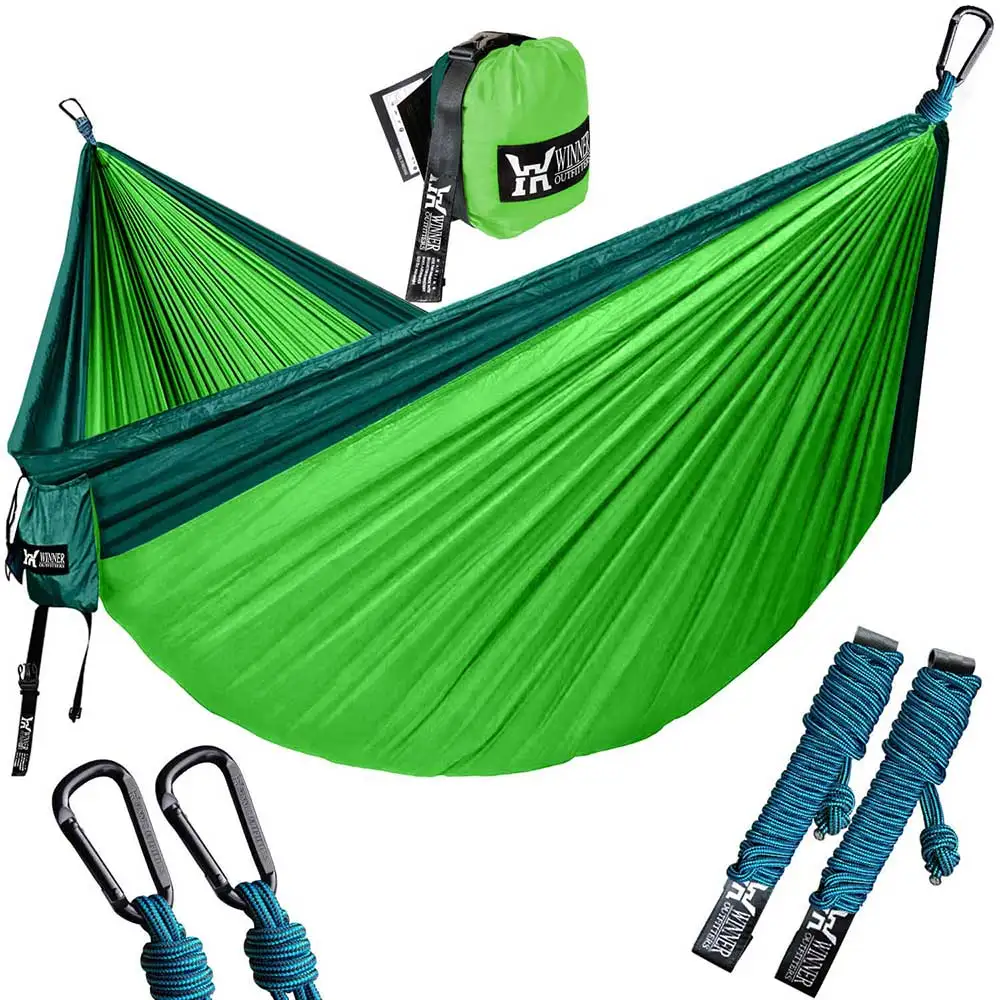 Dark Bright Green Обновленный Кемпинг гамак с гамаком дерево ремни портативный нейлоновый гамак из парашютной ткани для альпинизма путешествия - Цвет: Dark Bright Green