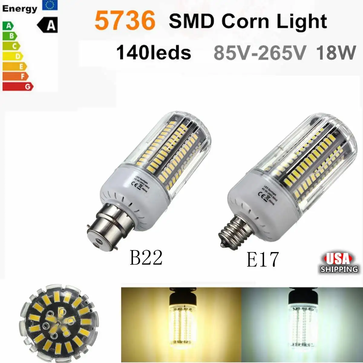 B22 E17 E12 E14 E27 140 SMD 5736 светодиодный 18 Вт лампы типа Корн светодиодная крышка для ПК лампочка лампа AC85-265V
