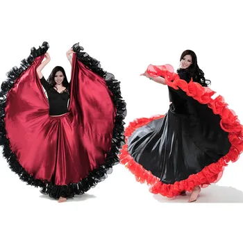 

Fashion Plus Size Gypsy Style Female Spanish Flamenco Skirt Performance Belly Dance Costumes Ruffle Lace Dress Team Performance