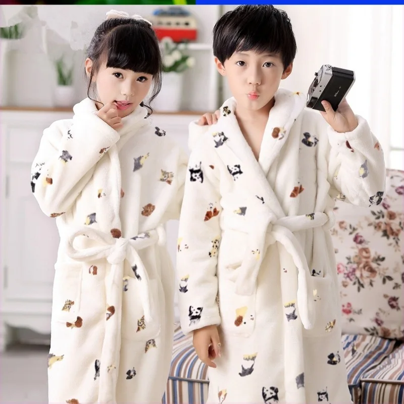 

New Style Cartoon Winter Hoodless Children Autumn Women's Robes Boy Winter Long Thin Soft Autumn And Winter Hipster