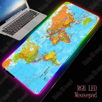 

XGZ World Map Gaming Computer Mousepad RGB Large Pad Gamer XL Carpet Big Mause PC Desk Play Mat with LED Backlit