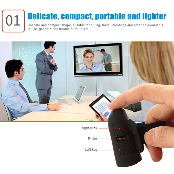 Newly Wireless Finger Mouse Chargeable Mini Optical Ring Mice for Laptop PC Accessories DC128