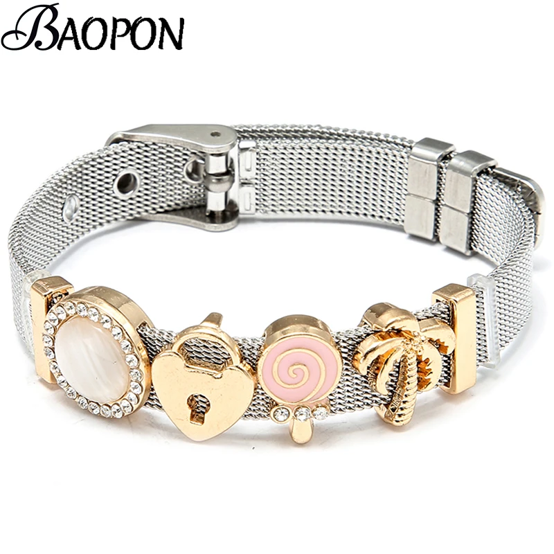 BAOPON, нержавеющая сталь, леденец, ключ, Кокосовая елка, сетчатые браслеты, браслеты для женщин, очаровательный прекрасный браслет, детский Рождественский подарок, ювелирное изделие