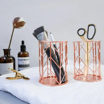 

Desktop Pen Holder Office School Storage Case Multi-function metal Rose Gold Box Desk Pen Pencil Organizer Makeup Storage Holder