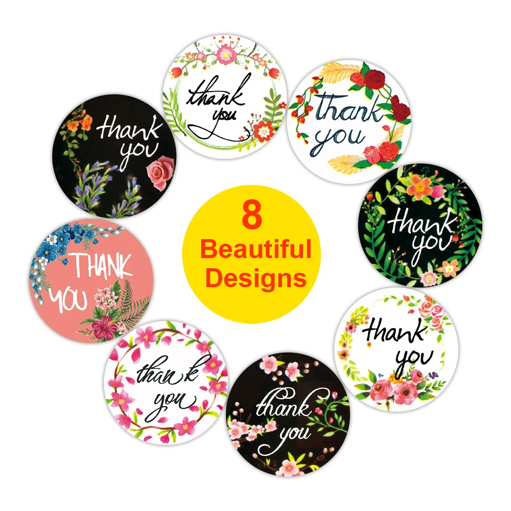 100-500pcs Thank You Stickers Black & White 8 Different Design Adhesive Sticker Labels for Seal Labels For Handmade Decoration
