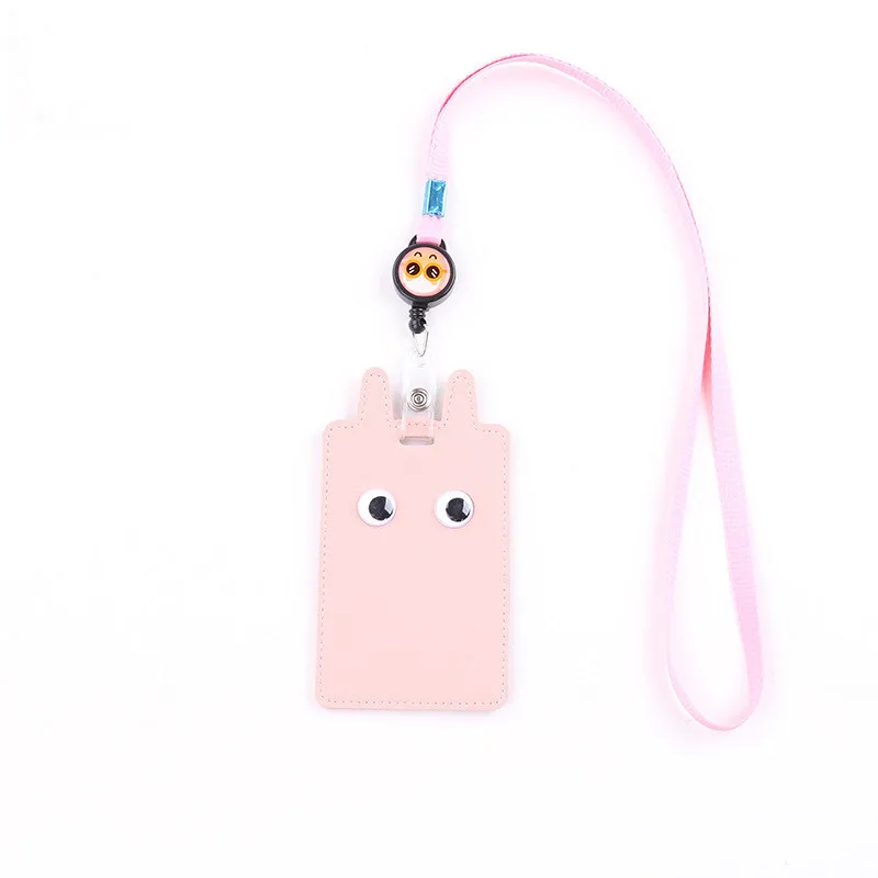 rabbit design 4 Выдвижной держатель для карт из искусственной кожи с мультипликационным рисунком, держатель для карт с ремешком, брелок для ключей, держатель для удостоверения личности, значок для карт, канцелярские принадлежности Kawaii - Цвет: rabbit design 4