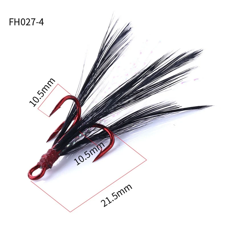 

20pcs/box outdoor Fishing Treble Hooks With Feather High Carbon Steel Feathered Barbed Fishhooks For Perch Bass