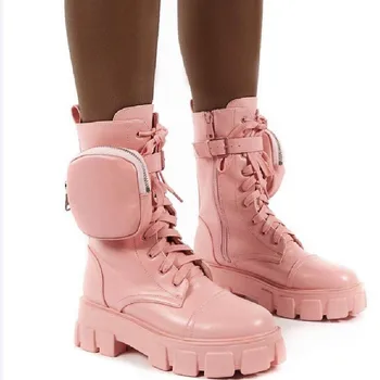 

boots women's autumn and winter 2020 new women's boots medium heel thick heel lace up mid boot