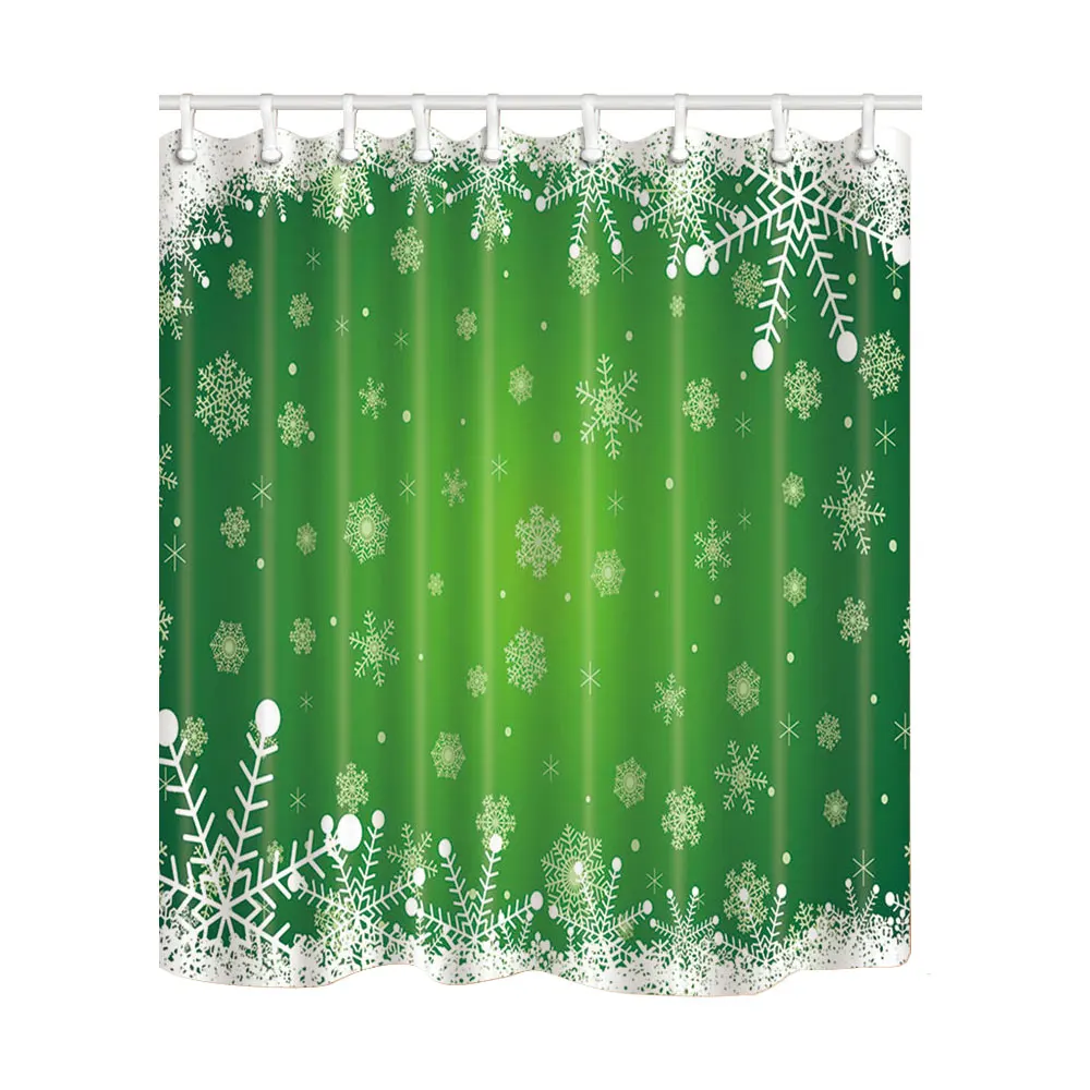Christmas Pattern Stripes Polyester Waterproof Shower Curtains Washable Fabric Bath Curtain Home Bathroom Curtains with Hooks