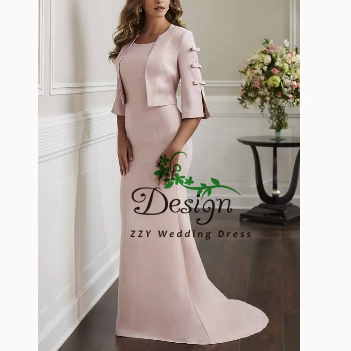 Курти для женщин розовый атласный материал развертки поезд vestido madrina boda винтаж плюс размер мать невесты платья с курткой