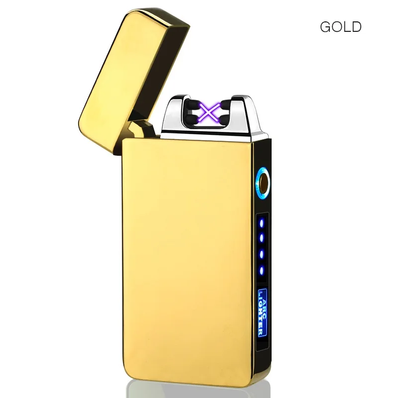 USB электрическая зажигалка для сигарет с принтом пальцев Сенсорная Электронная плазменная двойная дуговая Зажигалка ветрозащитные металлические зажигалки Мужские гаджеты - Цвет: Gold