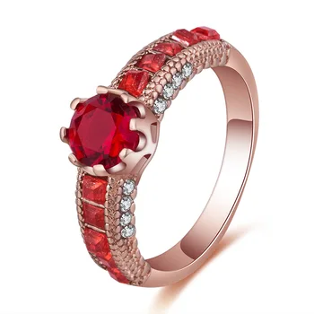 

Fashion Rose Gold Red Crystal Ring Elegant Seduction Lady Engagement Ring Jewelry Gift