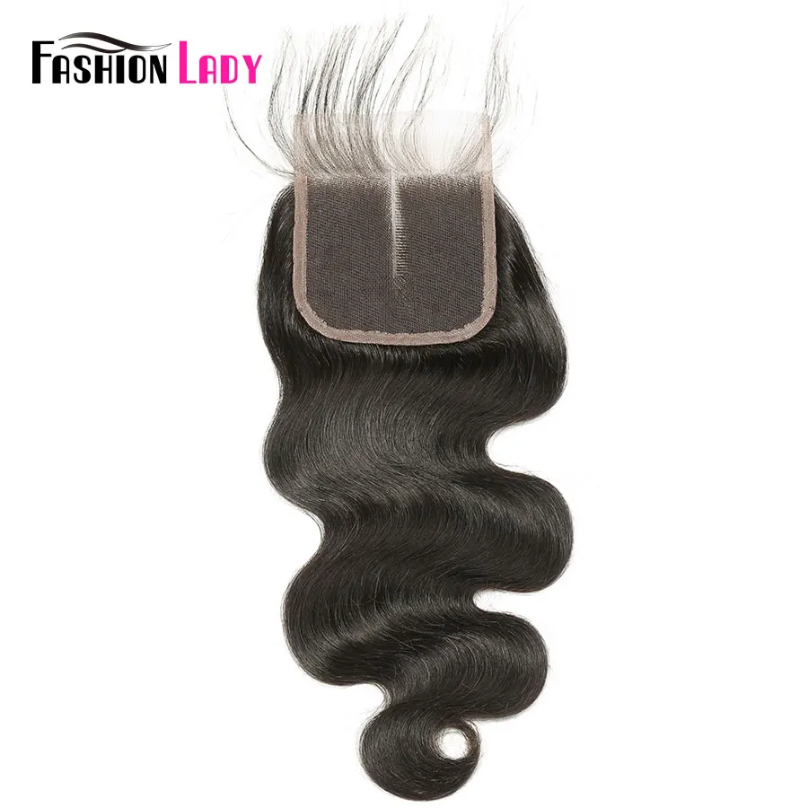 Fashion Lady Human Hair Brazilian Body Wave Middle Part Closure 4x4 Lace Closure Bleached Knots