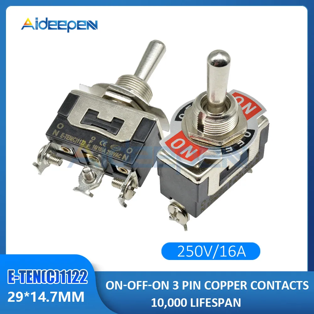 Мини автоматический переключатель переменного тока 250V 16A 2/3/4/6/12-контактный ВКЛ-ВЫКЛ-на 2/3 позиции Медь/серебряный контакт с Водонепроницаемый Кепки - Цвет: E-TEN(C)1122