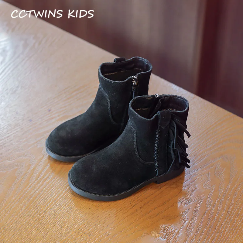 CCTWINS/детская обувь; коллекция года; сезон осень; модные детские ботильоны; замшевые ботинки для маленьких девочек; брендовая черная обувь с кисточками; FB1677 - Цвет: Черный