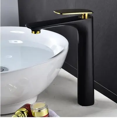 black and gold T Tuqiu смесители для раковины золото смеситель для ванной комнаты Одной ручкой смеситель для раковины кран для ванной высокий смеситель латунь Раковина Водопроводный Кран - Цвет: black and gold T