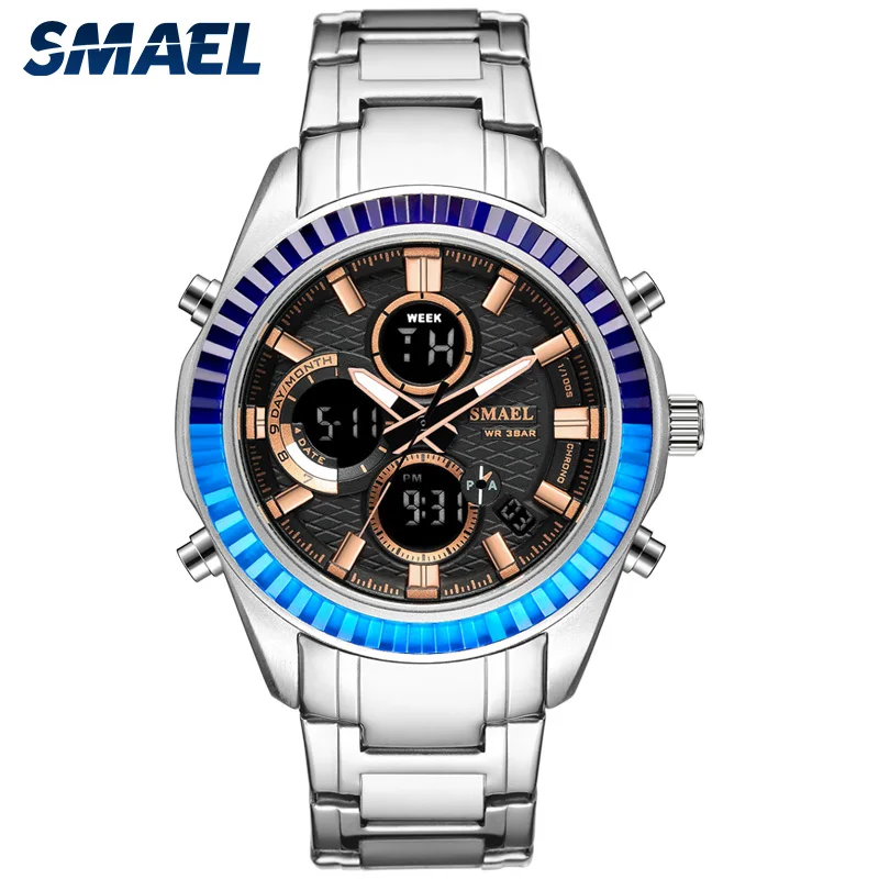 

SMAEL Fashion Sport Mens Watches TopBrand Luxury Quartz Watch Men SL-1430 Steel Waterproof Business Watch LED Relogio Masculino