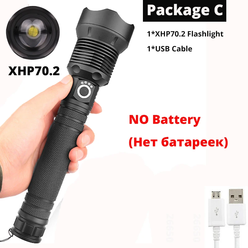 Package F-XHP70.2 Яркий xhp70.2 высокомощный перезаряжаемый светодиодный светильник-вспышка XHP90 lanterna тактический светильник 18650 или 26650 лампа для кемпинга и охоты - Испускаемый цвет: Package F-XHP70.2