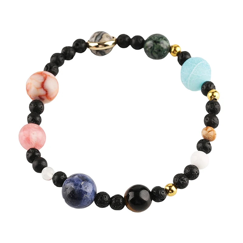 Красочные Лава рейки бусины из природного камня браслет энергии солнечной системы Вселенная Восемь браслет с планетами для мужчин и женщин - Окраска металла: beads 6mm