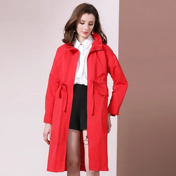 

Women Classic Solid Long Trench Coat Red Black Adjustable Waist Wind Coats Outerwear Casual Winter Office Womens Trench Coats