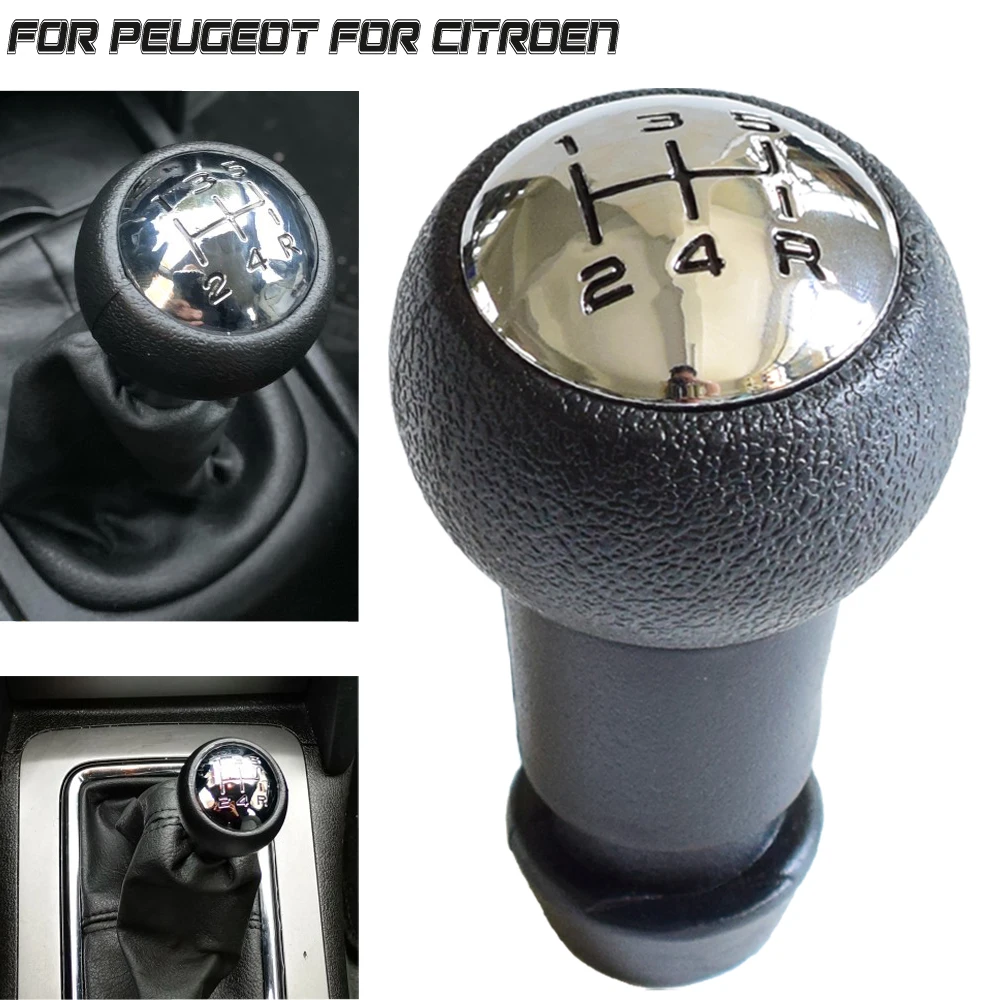 Chrome Top Plastic 5 Speed Car Gear Mt Shift Lever Knob For Peugeot 106