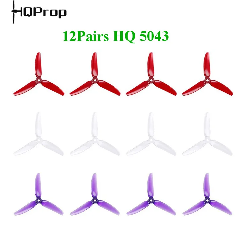Prix 12 paires 24 pièces HQprop HQ 5X4.3X3 5043 5 pouces 3 lame tri lame hélice accessoire POPO pour t motor FPV RC course Drone
