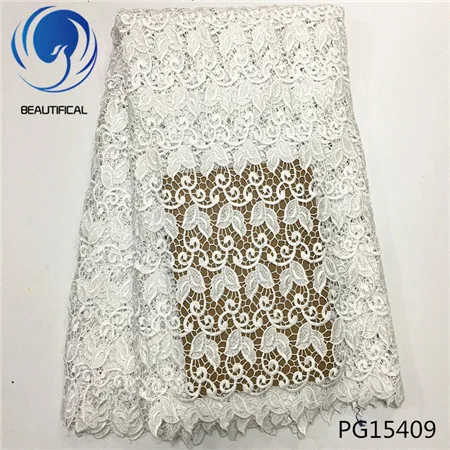 PG15409 Beautifical гипюровая кружевная ткань Африканский гипюровый шнур кружева АФРИКАНСКАЯ кружевная ткань белая последняя 5 ярдов/шт для женского платья PG154 - Цвет: PG15409