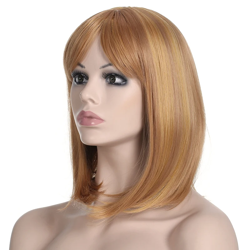 Similler Women Short Synthetic Wigs High Temperature Fiber Highlights Mixed Colors Bob Wig Straight Hair