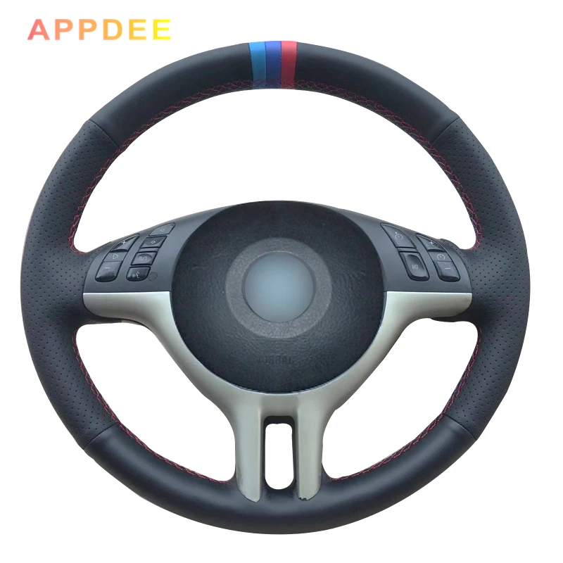 Чехол рулевого колеса автомобиля ручной работы Appdee для BMW E39 E46 325i E53 X5 черная кожа |