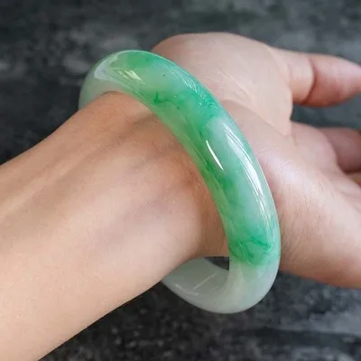 

Natural Burmese Jade 54-64mm Green Two-tone Bracelet Elegant Princess Jewelry Best Gift