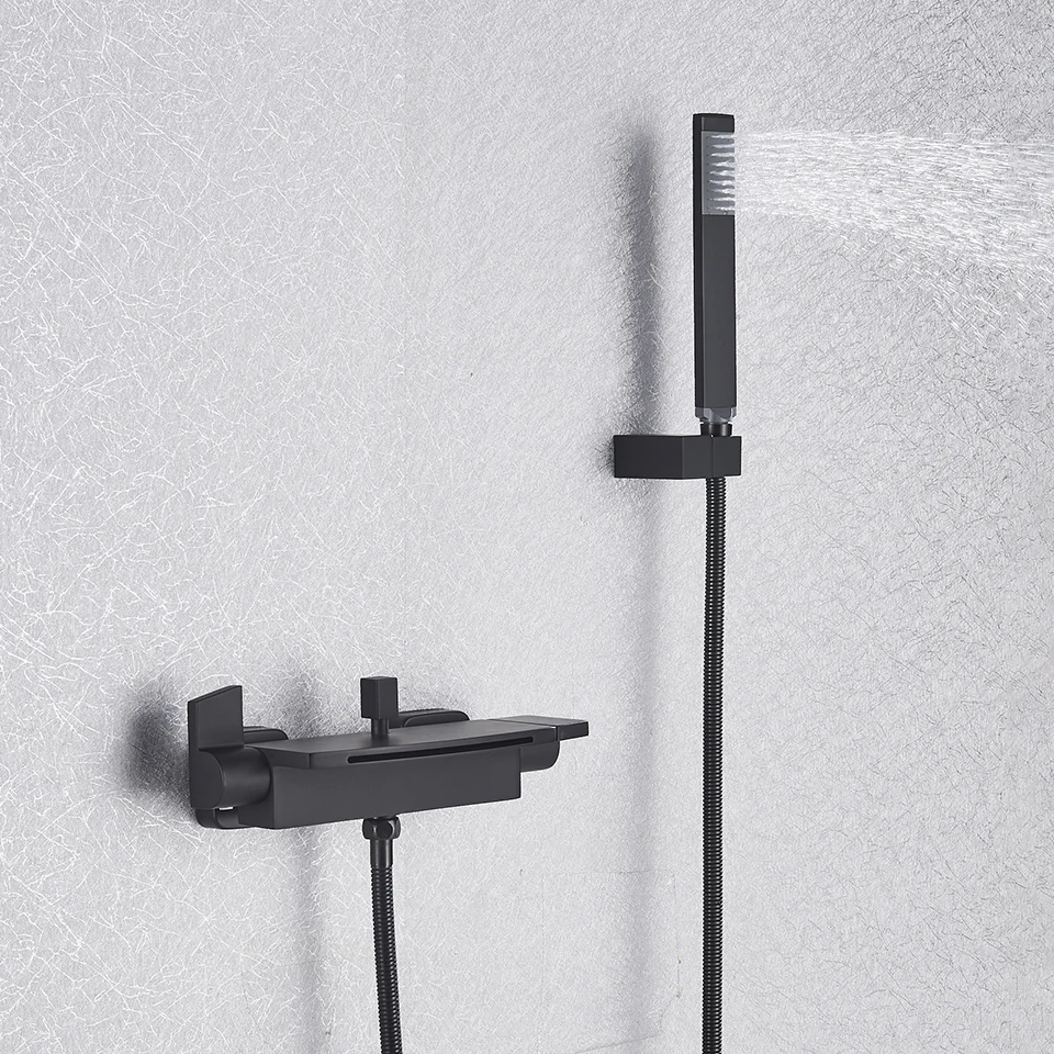 Bathroom Tub Faucet Single Handle Waterfall Spout Mixer Tap with Hand Shower Wall Mounted Bath Faucet Bathtub Water Mixer bathtub faucet