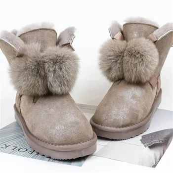

Top Quality 2020 Women Sheep Wool Boots Genuine Leather Snow Boots Shoes Cowskin Sheep Fur Boots Flat Warm Winter Shoes