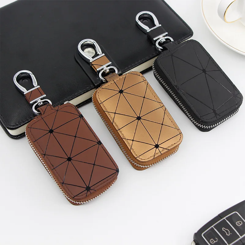 

6 Color Simple Striped Key Bag PU Leather Car Key Hang Buckle Set Zipper Key Organizer Unisex Household Key Package