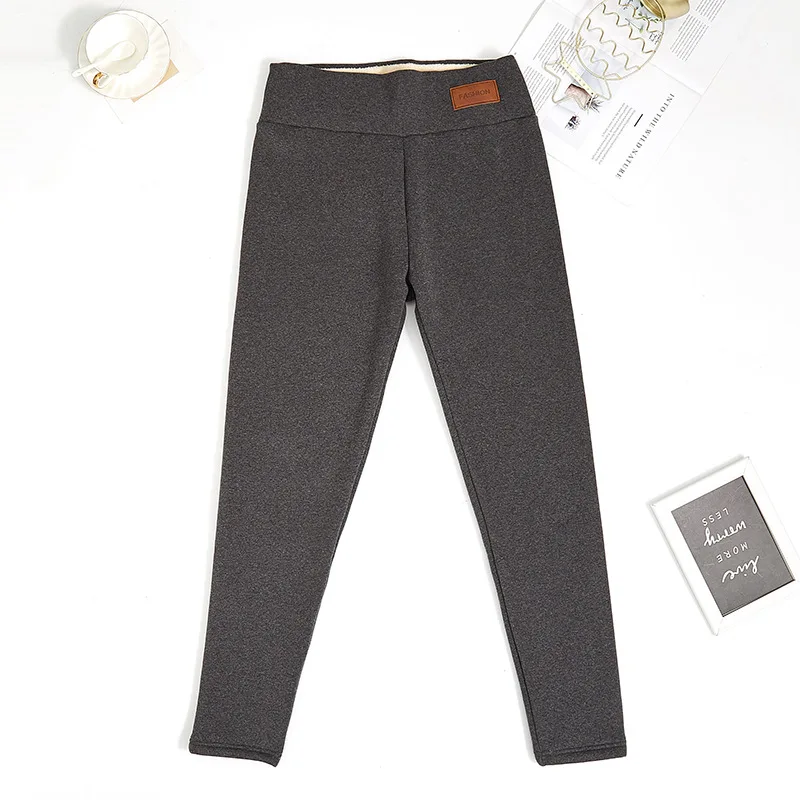 Темно-серый ATHVOTAR Black Warm Pants Winter Skinny Thick Velvet Wool Leggings Women Trousers Thick Warm Elastic Pants For Women Leggings - Цвет: Темно-серый