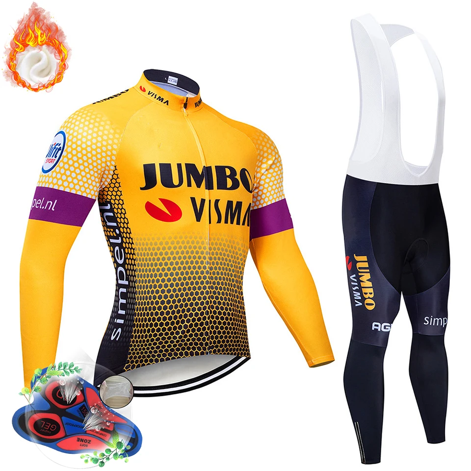 jumbo Pro Team зима Термальность флис Велоспорт Джерси комплект Abbigliamento Ciclismo Invernale велосипед Костюмы MTB велосипед Джерси
