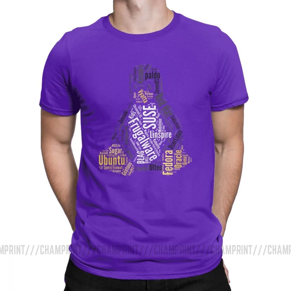 Новинка Tux Typo Linux Distro дистрибьюция Ubuntu футболки мужские с круглым вырезом хлопок футболка с коротким рукавом футболка одежда с принтом - Цвет: Фиолетовый