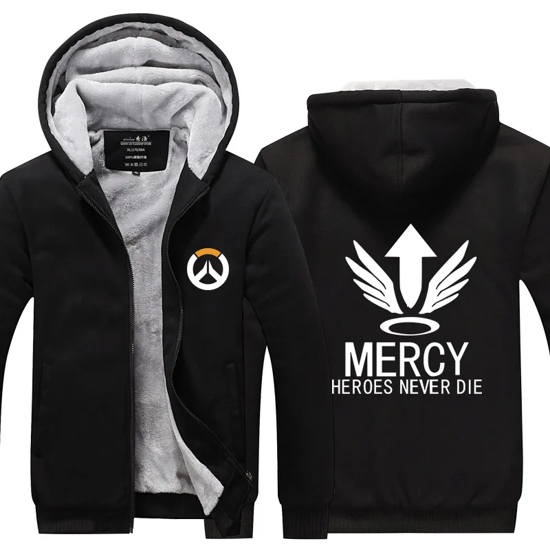 OW Overwatch Mei Mercy Dva флисовая Толстая зимняя куртка на молнии уличная Толстовка Спортивная толстовка с капюшоном костюм для косплея - Цвет: Black 4
