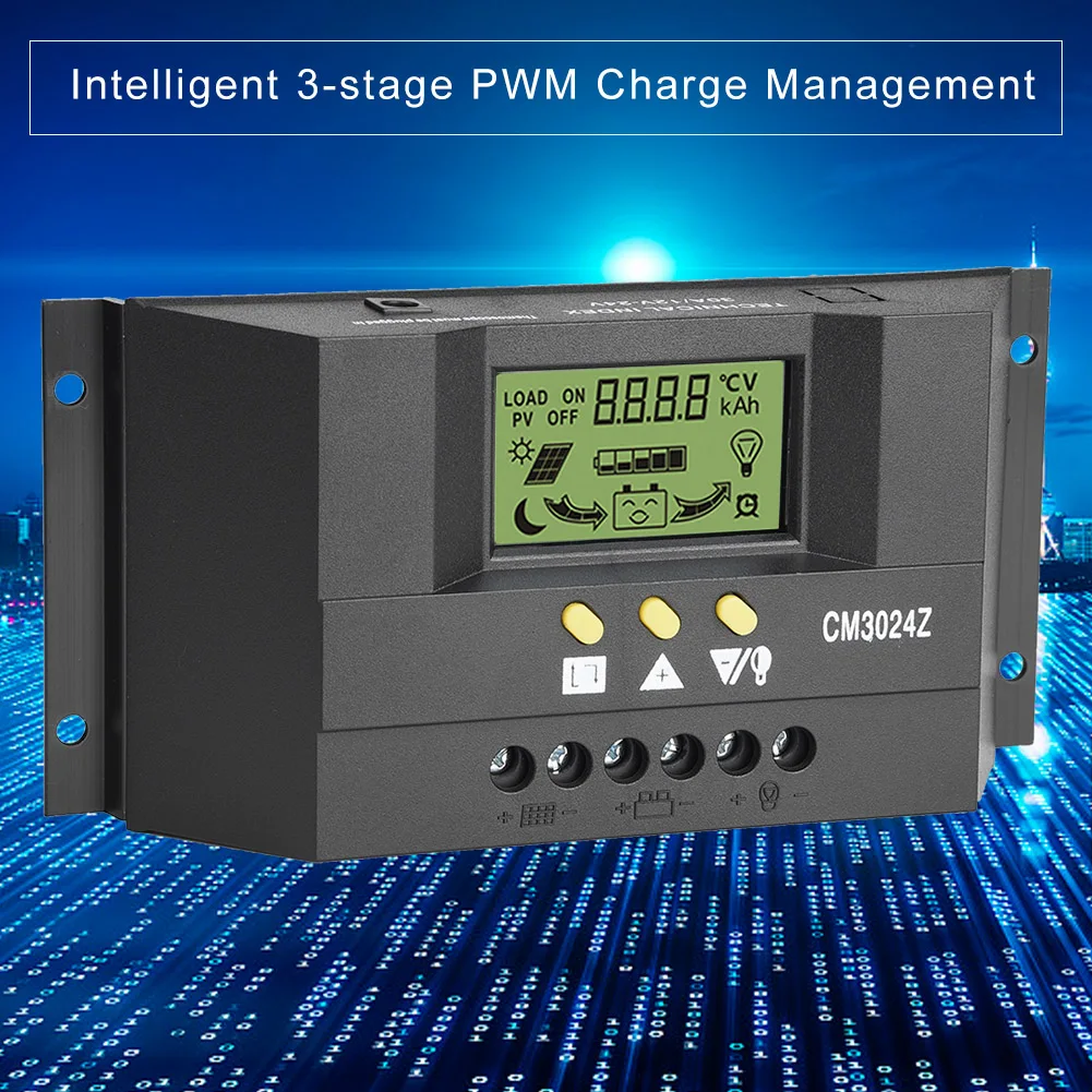 CM3024Z PWM умный солнечный регулятор заряда Регулятор ЖК-дисплей солнечная панель генератор Напряжение Ток 12 В/24 В Авто 30A