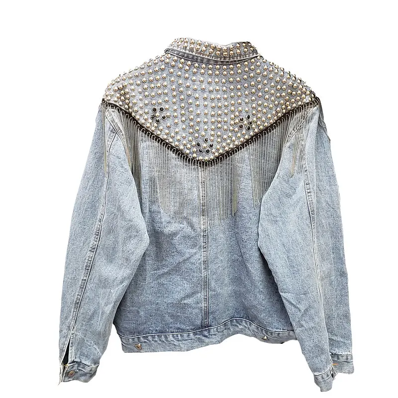 Chaquetas Mujer джинсовая куртка женская куртка с заклепками и кисточками джинсовая куртка BF куртка-бомбер женская джинсовая куртка крутые свободные топы больших размеров