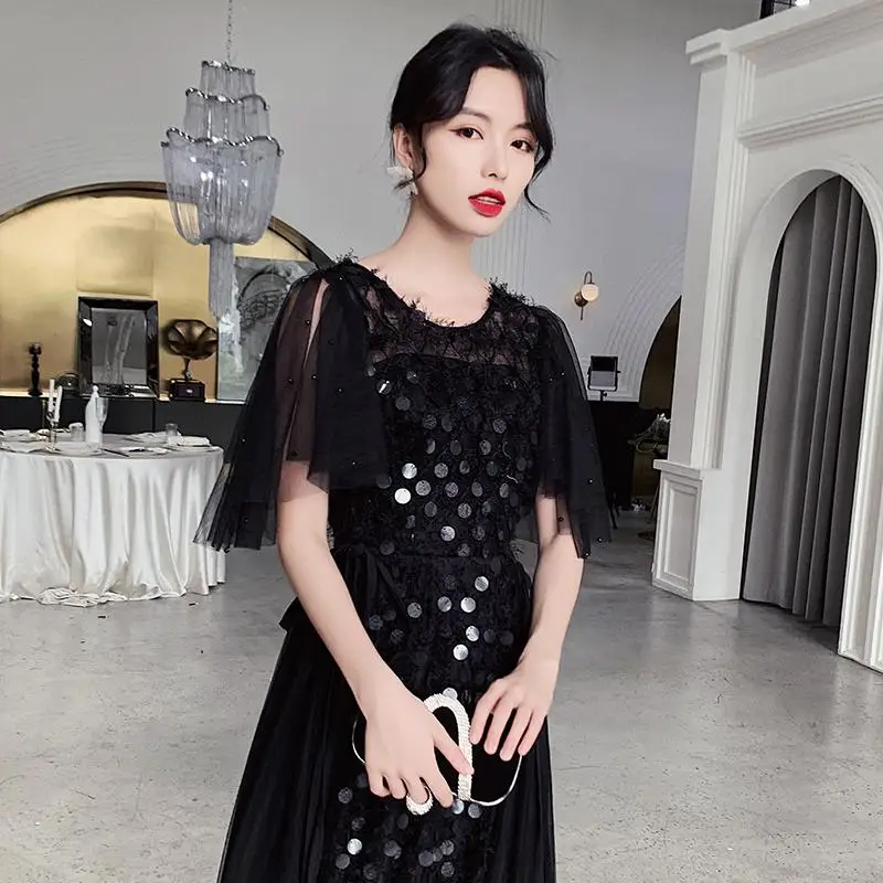 Сексуальное черное длинное женское платье Cheongsam, новинка, вечернее платье для вечеринки, элегантное Сетчатое ТРАПЕЦИЕВИДНОЕ плиссированное платье с рукавом-бабочкой, Qipao Vestidos - Цвет: Black 12