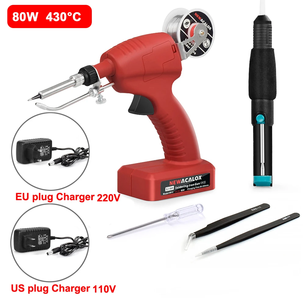 electronics soldering kit NEWACALOX EU/US 80W Soldering Gun DC 12V Li-ion Rechargeable Cordless Soldering Iron Automatic Dormant Welding Gun Tool electronics soldering kit Welding Equipment